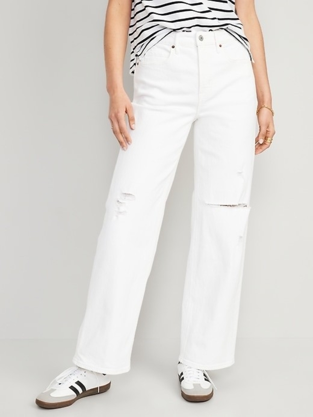 Old Navy White Wide-Leg Distressed Jeans for Women Size 2
